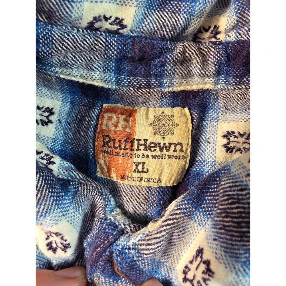 Ruff‎ Hewn Flannel Shirt Mens XL Blue Plaid Geometric Long Sleeve Button Up